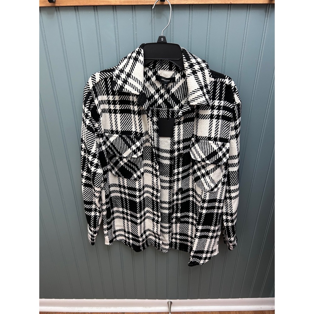 Autres Filles‎ Black White Plaid Shacket Mens Small Heavy Textured Button Shirt